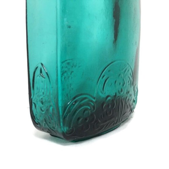 Vintage Vidrios de Levante Hand Blown Teal Glass Flask Bottle Filigree - Picture 3 of 8